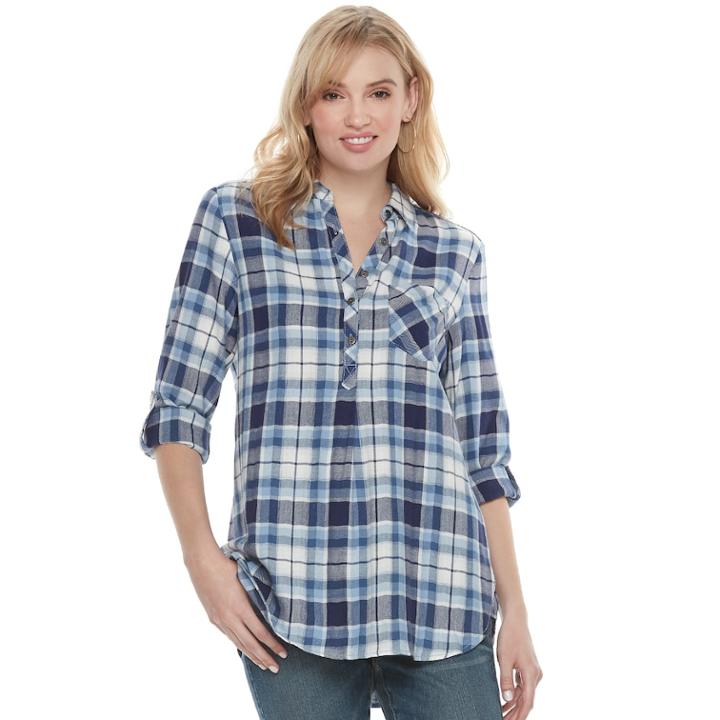 Women's Sonoma Goods For Life&trade; Button Printed Shirt, Size: Small, Dark Blue