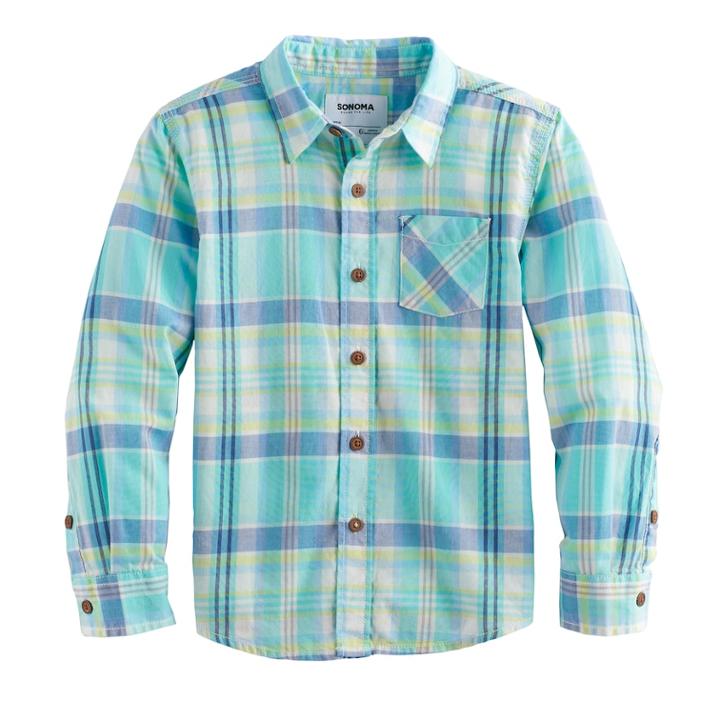 Boys 4-7x Sonoma Goods For Life&trade; Plaid Button Down Shirt, Size: 4, Med Blue