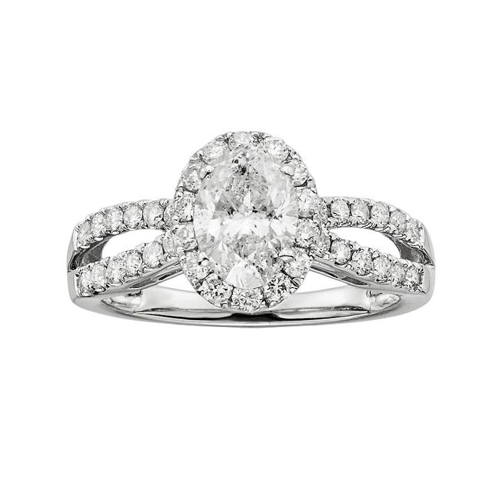 Oval-cut Igl Certified Diamond Halo Engagement Ring In 14k White Gold (1 1/2 Ct. T.w.), Women's, Size: 5