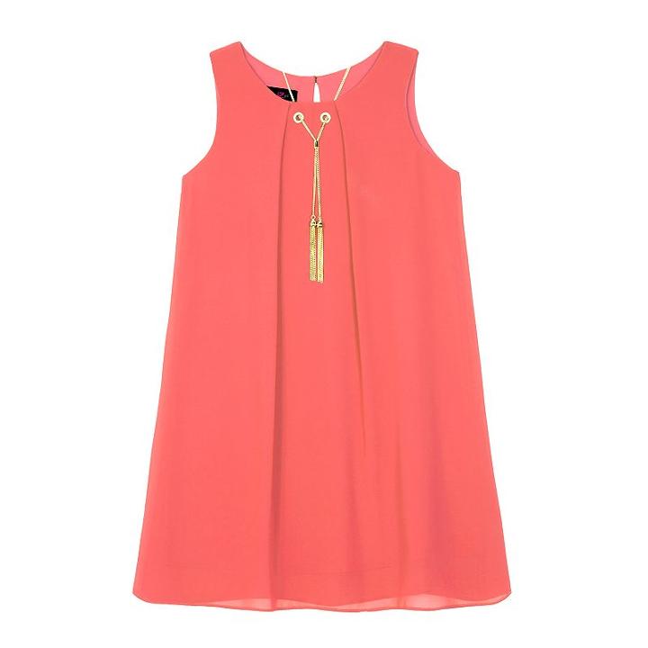 Girls 7-16 Iz Amy Byer Solid A-line Shift Dress With Grommets & Necklace, Size: 12, Lt Orange