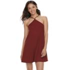 Juniors' Love, Fire Y-neck Ribbed Swing Dress, Teens, Size: Small, Dark Red