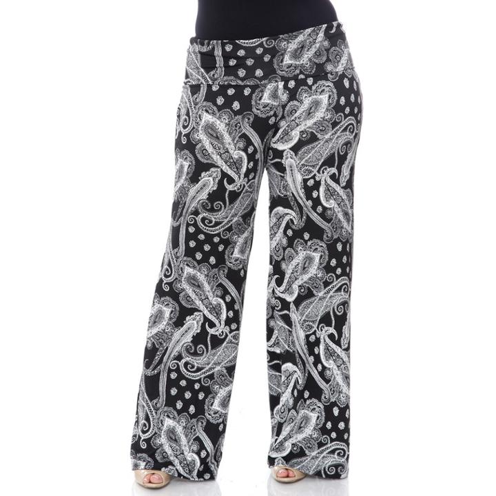 Plus Size White Mark Solid Palazzo Pants, Women's, Size: 1xl, Black Paisley Dot