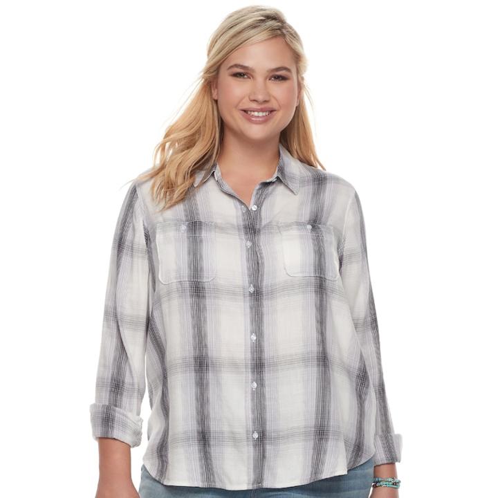 Juniors' Plus Size Mudd&reg; Bandana Back Plaid Shirt, Teens, Size: 2xl, Med Blue