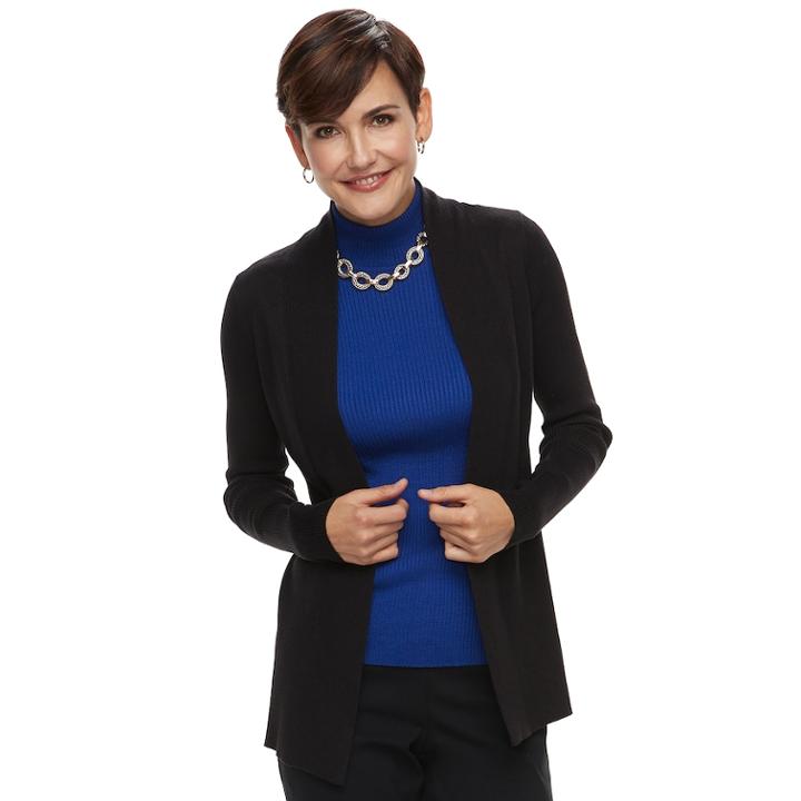Women's Dana Buchman Ribbed Cardigan Sweater, Size: Xl, Black