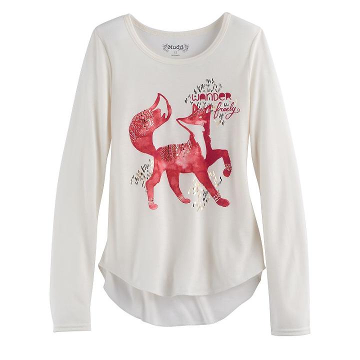 Girls 7-16 & Plus Size Mudd&reg; High-low Graphic Tee, Size: 10, White Oth