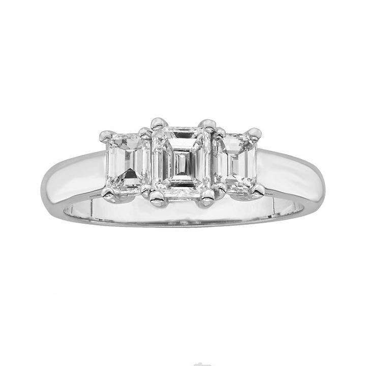14k White Gold 1-ct. T.w. Emerald-cut Igl Certified Colorless Diamond 3-stone Ring, Women's, Size: 8.50