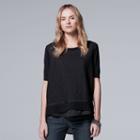 Women's Simply Vera Vera Wang Textured Mock-layer Top, Size: Small, Black
