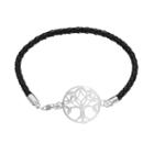 Sterling Silver Tree Of Life Link Woven Leather Bracelet, Women's, Size: 7.5, Grey