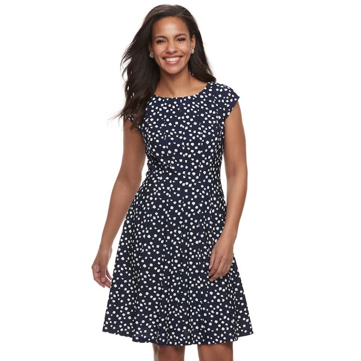 Women's Elle&trade; Dot Fit & Flare Dress, Size: Medium, Blue (navy)