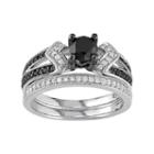 Sterling Silver 1 1/8 Carat T.w. Black & White Diamond Engagement Ring Set, Women's