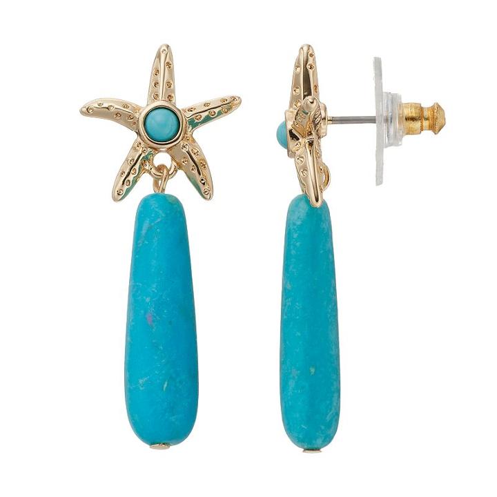Dana Buchman Simulated Turquoise Starfish Drop Earrings, Women's, Turq/aqua