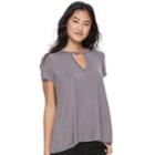 Juniors' Miss Chievous Split Back Choker Neck Tee, Teens, Size: Medium, Brt Purple