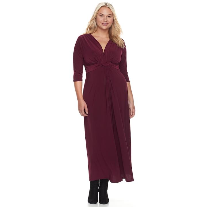 Juniors' Plus Size Wrapper Knot Front Maxi Dress, Teens, Size: 2xl, Dark Red