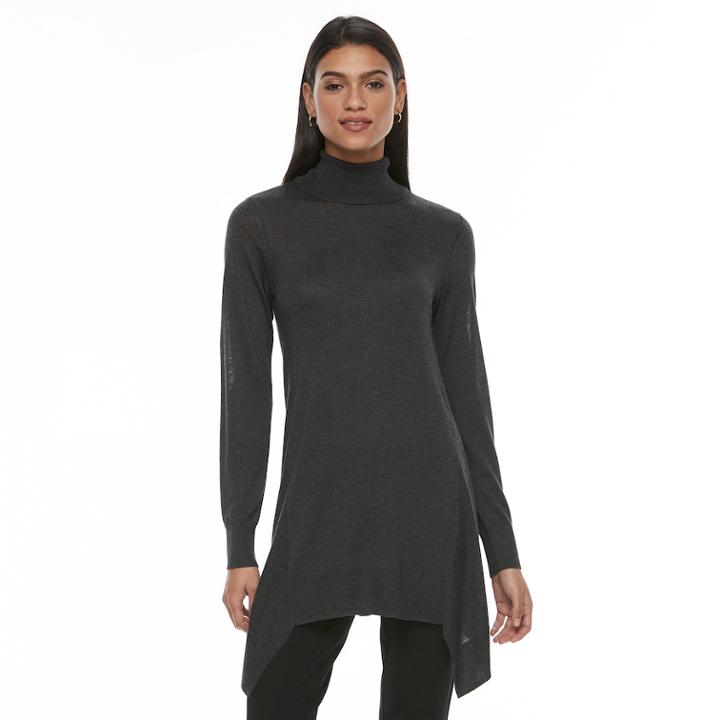Women's Apt. 9&reg; Turtleneck Tunic Sweater, Size: Medium, Dark Grey