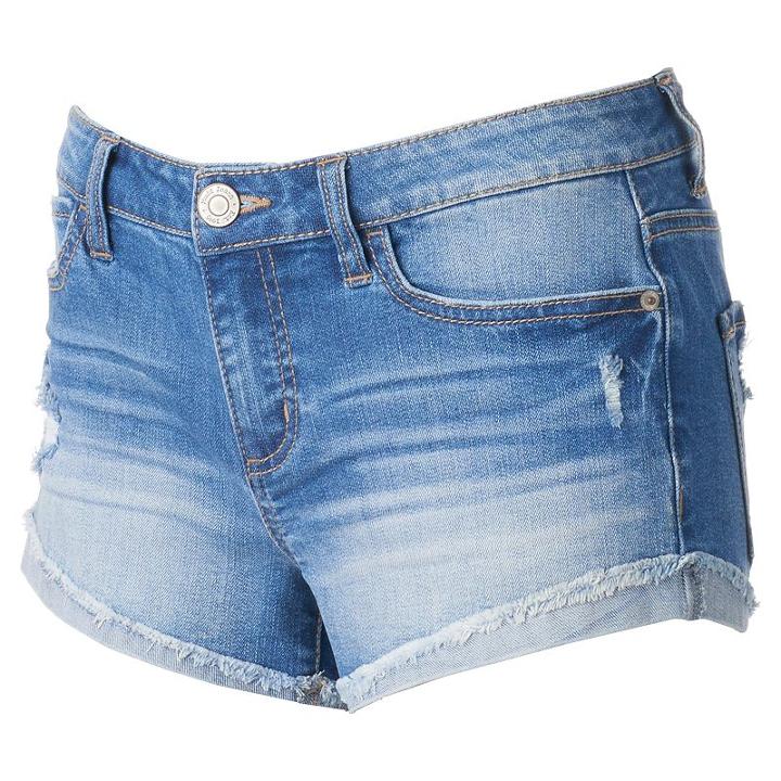 Juniors' Mudd&reg; High-rise Ripped Shortie Jean Shorts, Girl's, Size: 1, Blue Other