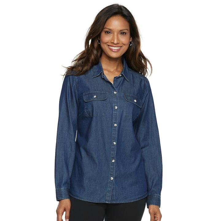 Women's Croft & Barrow&reg; Classic Soft Shirt, Size: Large, Dark Blue