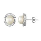 Sterling Silver Freshwater Cultured Pearl & Cubic Zirconia Stud Earrings, Women's, White