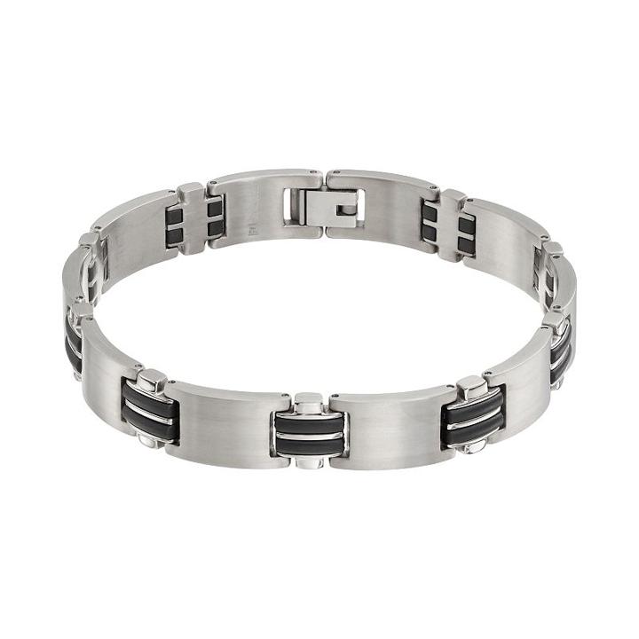 Titanium & Black Resin Rectangle Link Bracelet - Men, Size: 8.5, Grey