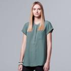 Women's Simply Vera Vera Wang Chiffon High-low Top, Size: Xl, Dark Green