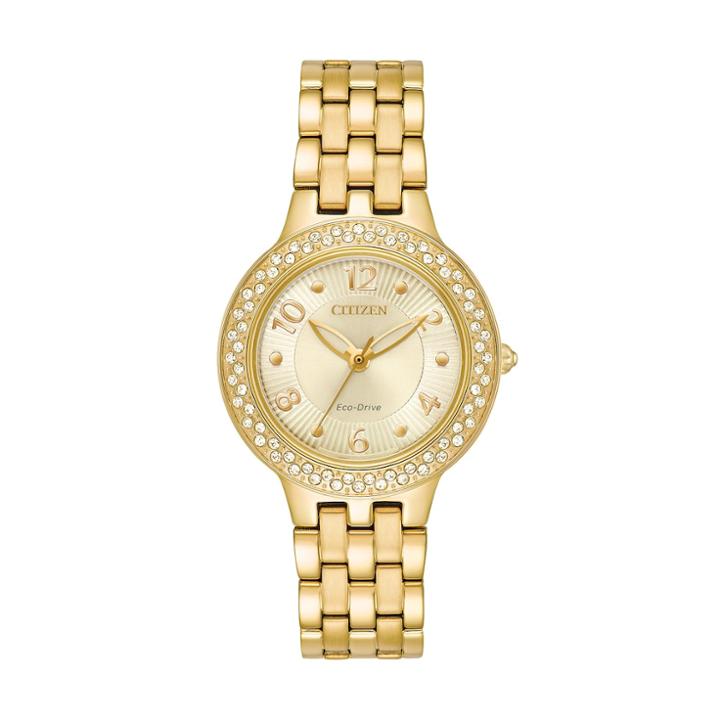 Citizen Eco-drive Women's Silhouette Crystal Stainless Steel Watch, Size: Medium, Yellow