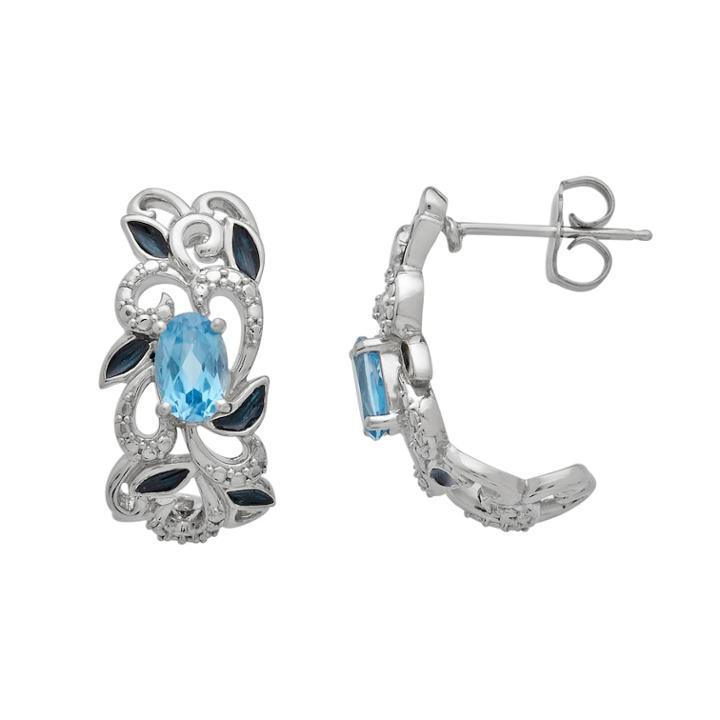Chloe And Zoe Sterling Silver Swiss Blue Topaz Filigree J-hoop Earrings, Women's