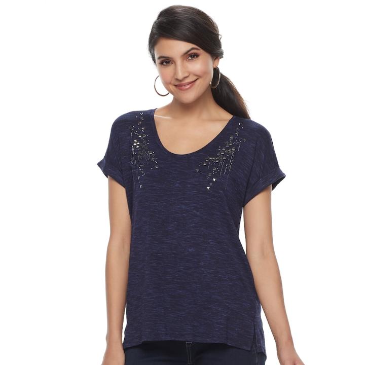 Women's Apt. 9&reg; Embellished Scoopneck Tee, Size: Xxl, Dark Blue