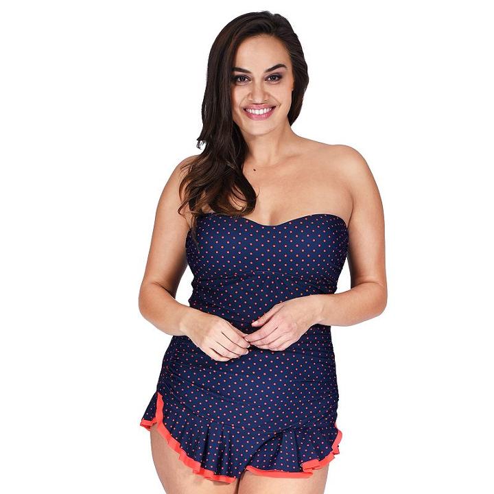 Plus Size Mazu Swim Tummy Slimmer Polka-dot Skater Swimdress, Women's, Size: 18 W, Blue (navy)