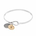 Two Tone Silver Plated Crystal Initial Disc Charm Bangle Bracelet, Women's, Size: 7.5, Grey