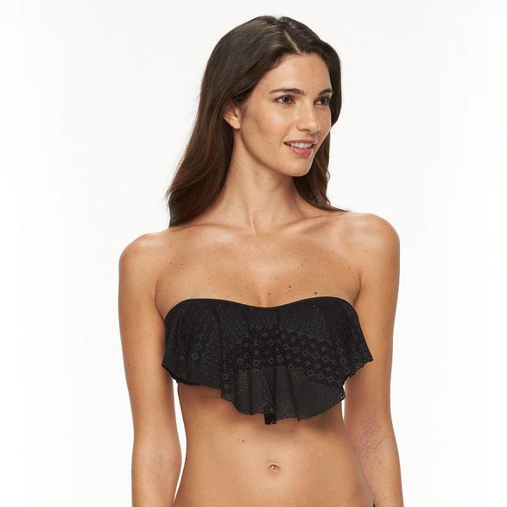 Women's Apt. 9&reg; Crochet Flounce Bandeau Bikini Top, Size: Xl, Black