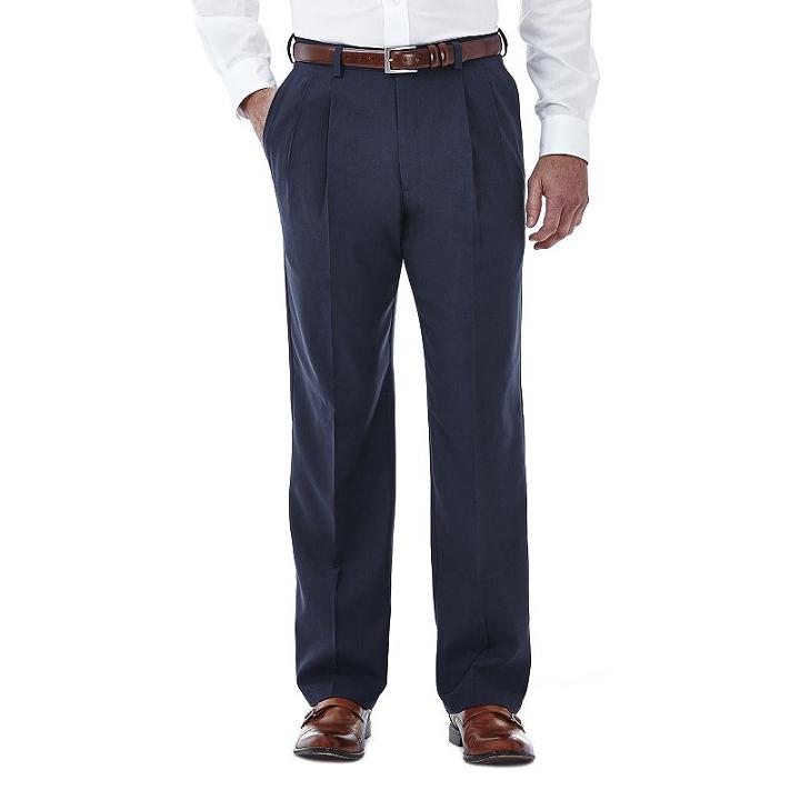 Men's Haggar Cool 18 Stretch Pleated-front Pants, Size: 36x30, Blue (navy)