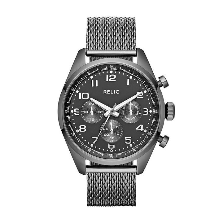 Relic Men's Collin Stainless Steel Mesh Watch, Grey