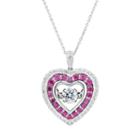 Diamonluxe 9/10 Carat T.w. Simulated Diamond Floating Stone Heart Pendant, Women's, Size: 18, Red