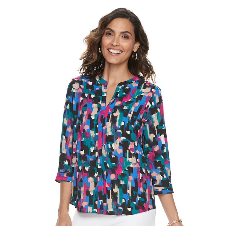 Women's Dana Buchman Printed Splitneck Top, Size: Large, Brt Blue