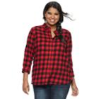 Juniors' Plus Size So&reg; Button-front Flannel Shirt, Teens, Size: 2xl, Dark Blue