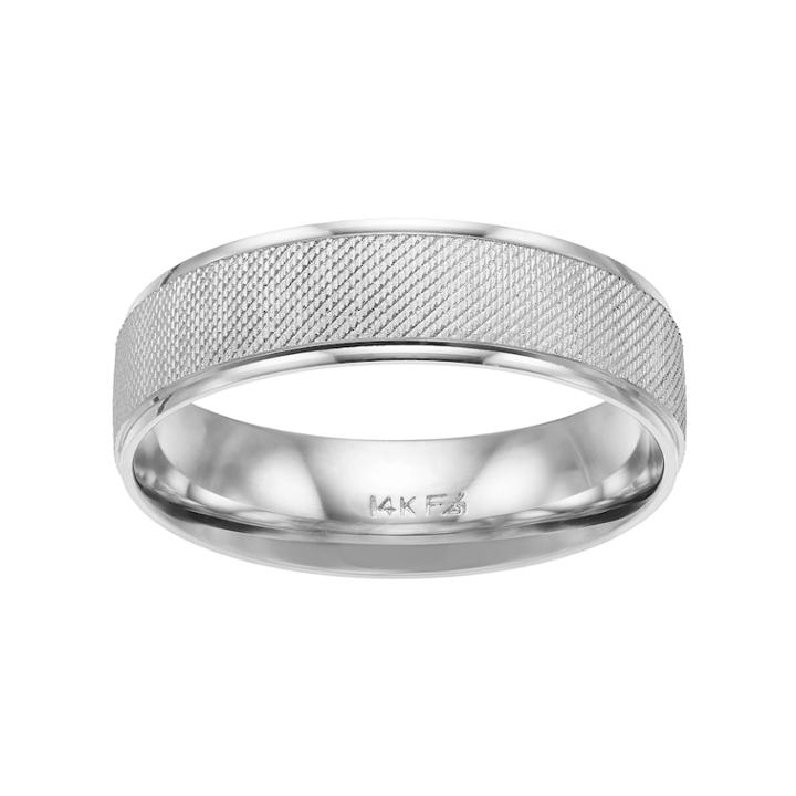 Men's 14k White Gold Textured Wedding Band, Size: 8.50