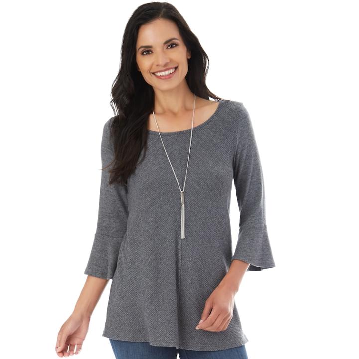 Women's Apt. 9&reg; Bell Sleeve Swing Top, Size: Regular, Dark Grey