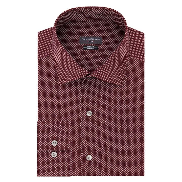 Men's Van Heusen Slim-fit Flex Spread-collar Dress Shirt, Size: 16-32/33, Red Overfl