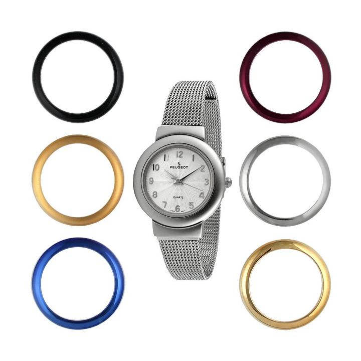 Peugeot Two Tone Mesh Watch & Interchangeable Bezel Set - 642, Women's, Grey