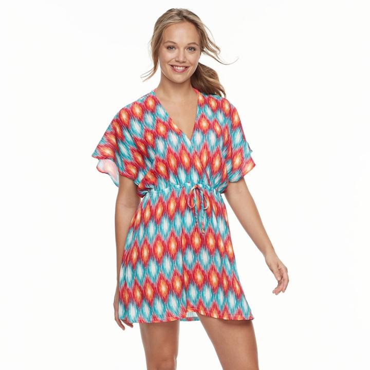 Women's Portocruz Summer Ikat Surplice Cover-up Dress, Size: Xxl, Orange
