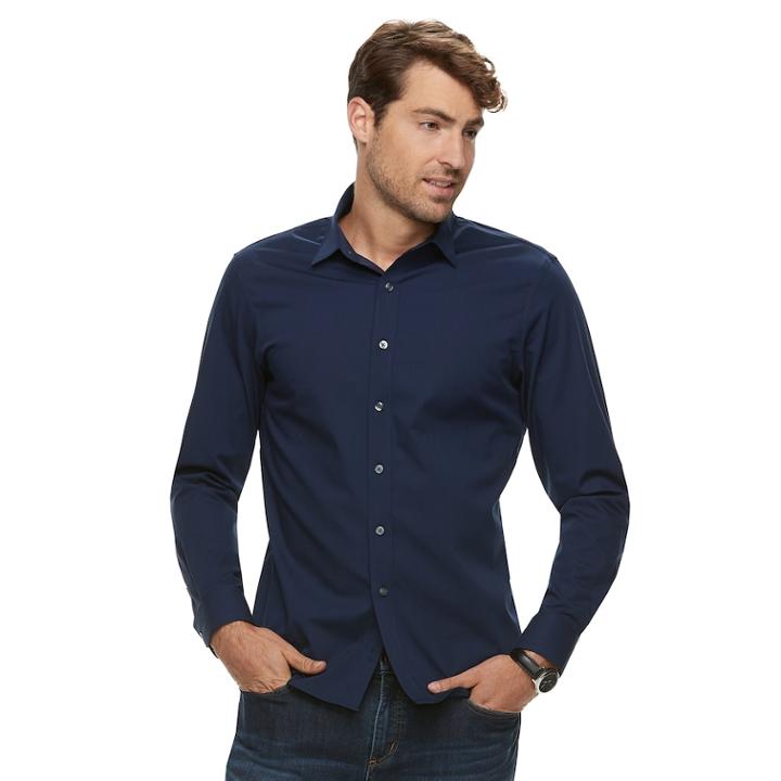 Men's Apt. 9&reg; No-iron Stretch Button-down Shirt, Size: Large, Blue