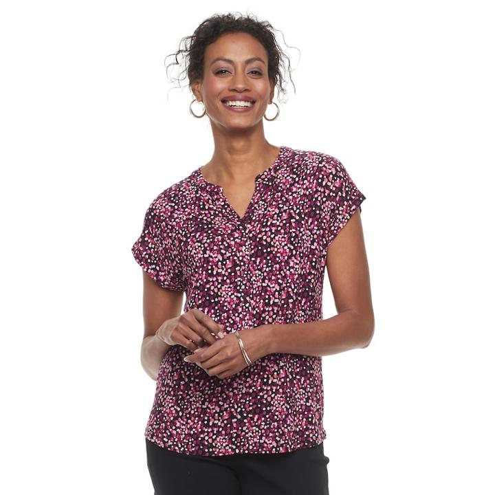 Women's Dana Buchman Print Splitneck Top, Size: Medium, Med Pink