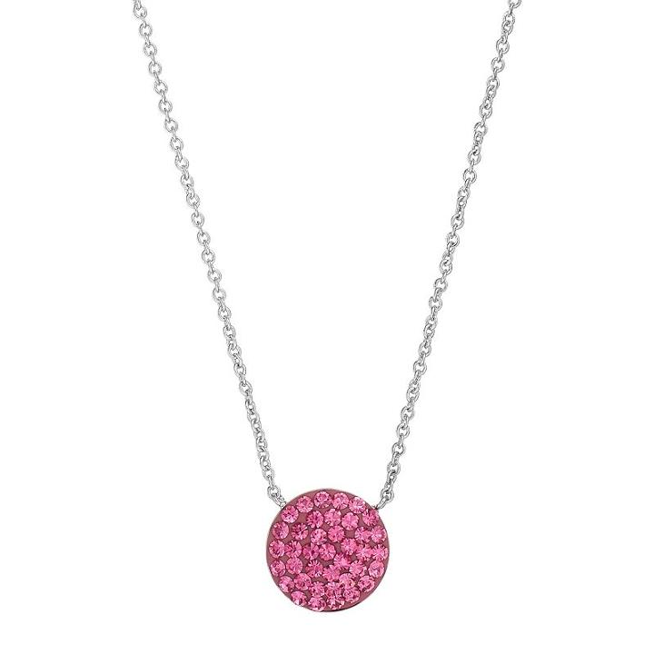 Silver Luxuries Silver Tone Crystal Disc Pendant Necklace, Women's, Pink