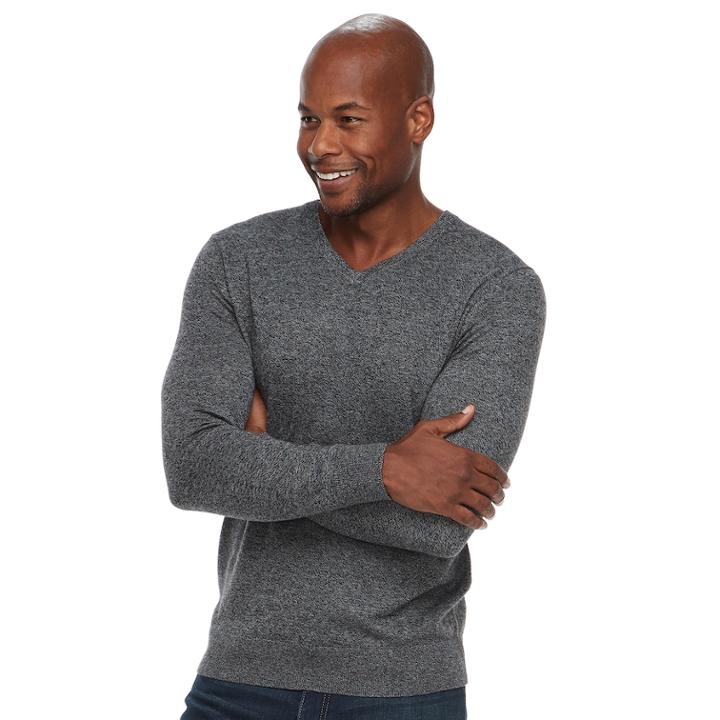 Men's Croft & Barrow&reg; Classic-fit 12gg V-neck Sweater, Size: Large, Black