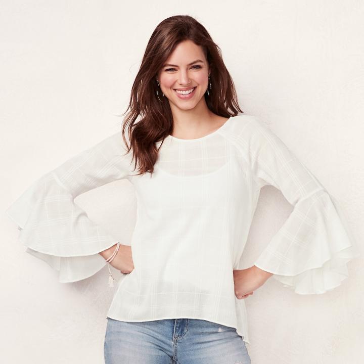 Women's Lc Lauren Conrad Bell-sleeve Top, Size: Medium, White