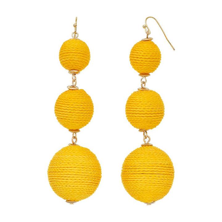 Yellow Thread Wrapped Bead Linear Drop Earrings, Women's