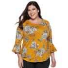 Plus Size Apt. 9&reg; Print Bell Sleeve Top, Women's, Size: 2xl, Drk Orange