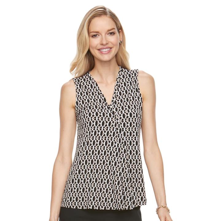 Women's Dana Buchman Pleated V-neck Tank, Size: Large, Beig/green (beig/khaki)