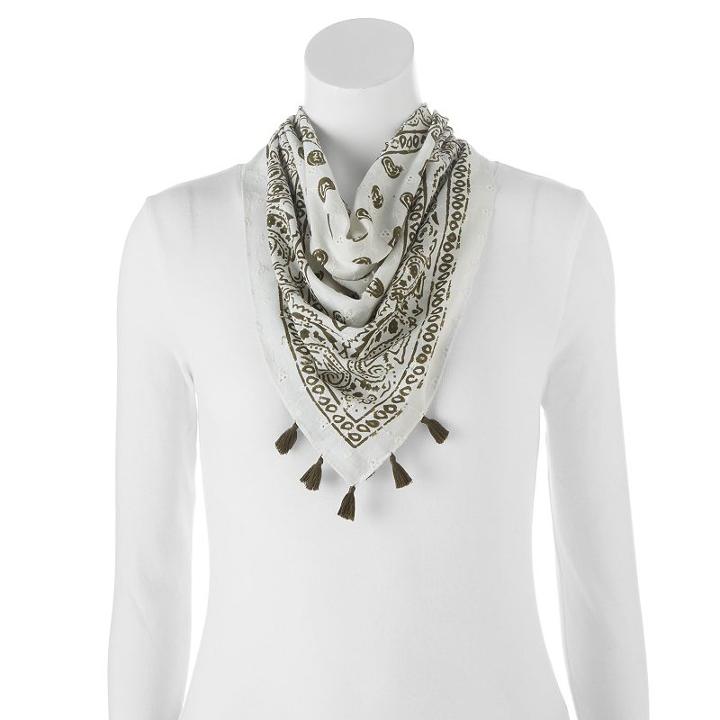 Madden Nyc Floral Tassel Square Scarf, Women's, Med Green