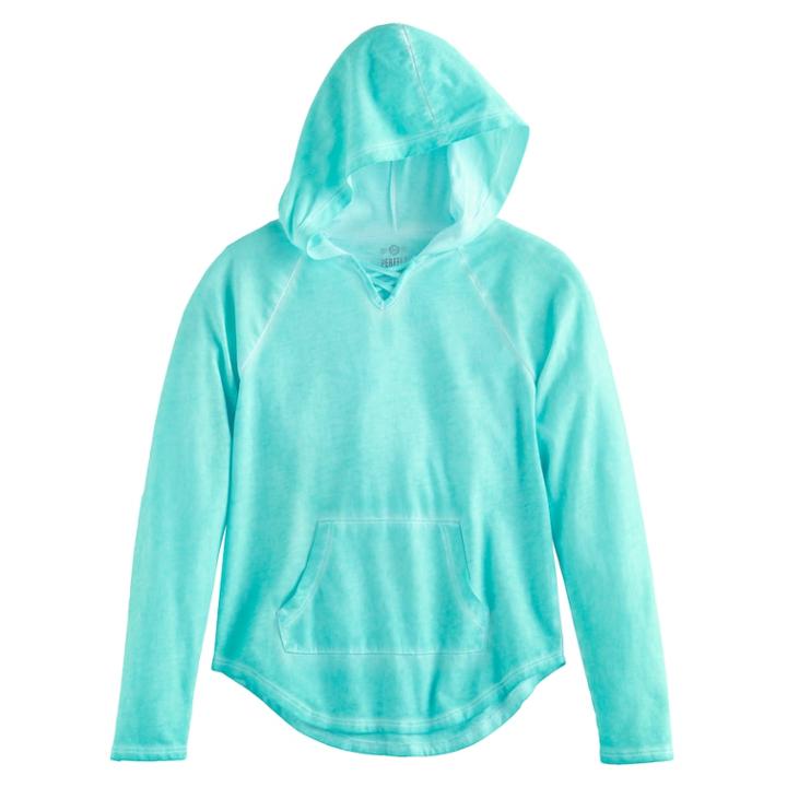Girls 7-16 So® Front Lace-up Neck Hoodie, Size: 7-8, Turquoise/blue (turq/aqua)