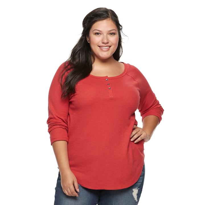 Juniors' Plus Size So&reg; Thermal Henley Top, Teens, Size: 1xl, Med Red